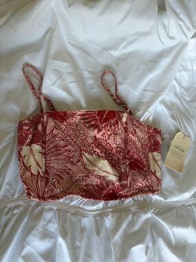 Linen Blend Red Floral Crop Cami